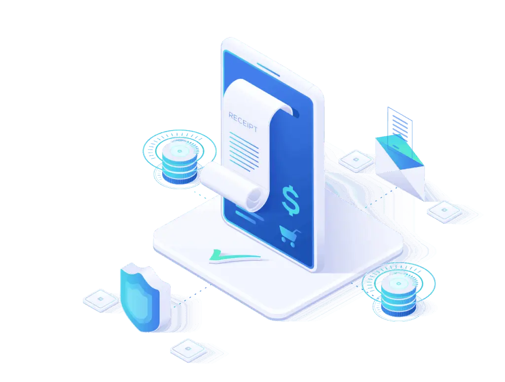 isometric illustration of mobile blockchain analysis with risk report and security shield