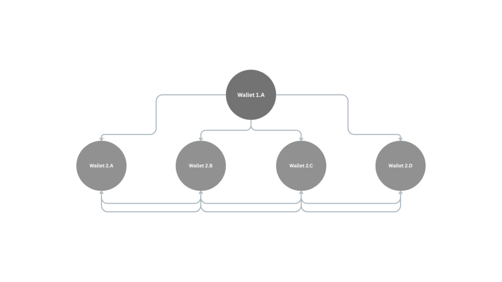 Graph showing linked cryptocurrency wallets in a Sybil cluster.
